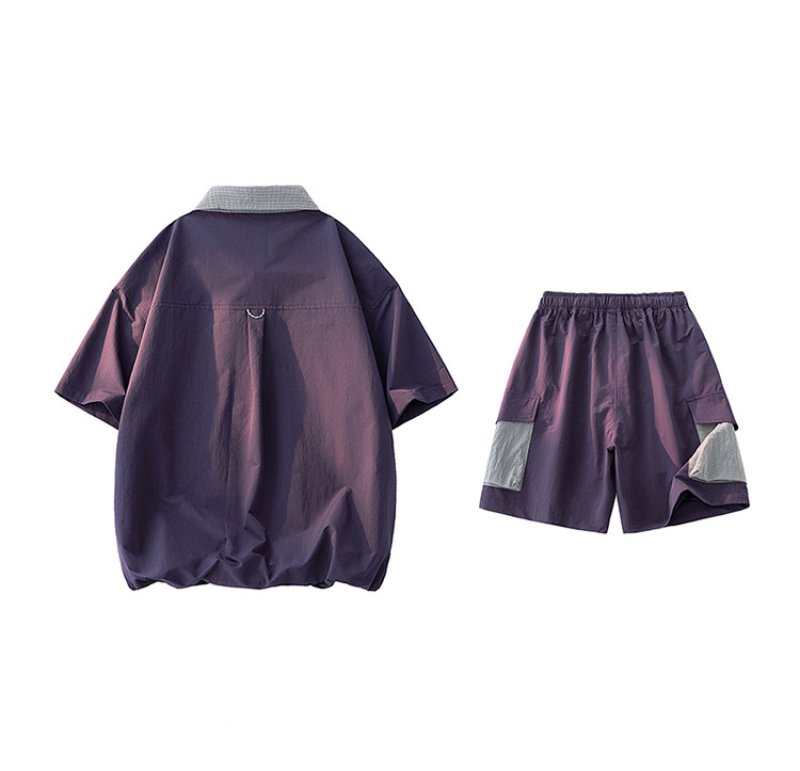 画像6: Shirt collar double-zip shirt collar short-sleeved jacket & cargo shorts  setup ユニセックス男女兼用シャツカラーダブルジップシャツカラー半袖ジャケット＆カーゴハーフパンツ セットアップ  (6)