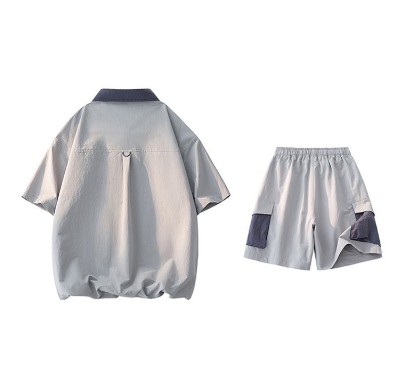 画像9: Shirt collar double-zip shirt collar short-sleeved jacket & cargo shorts  setup ユニセックス男女兼用シャツカラーダブルジップシャツカラー半袖ジャケット＆カーゴハーフパンツ セットアップ  (9)