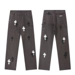 画像1: Mens Y2K Cross Wide leg Denim Pants jeans クロス 十字架 パッチ付き ワイド ベルボトム デニムパンツ ジーンズ (1)