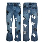 画像9: Mens Y2K Cross Wide leg Denim Pants jeans クロス 十字架 パッチ付き ワイド ベルボトム デニムパンツ ジーンズ (9)