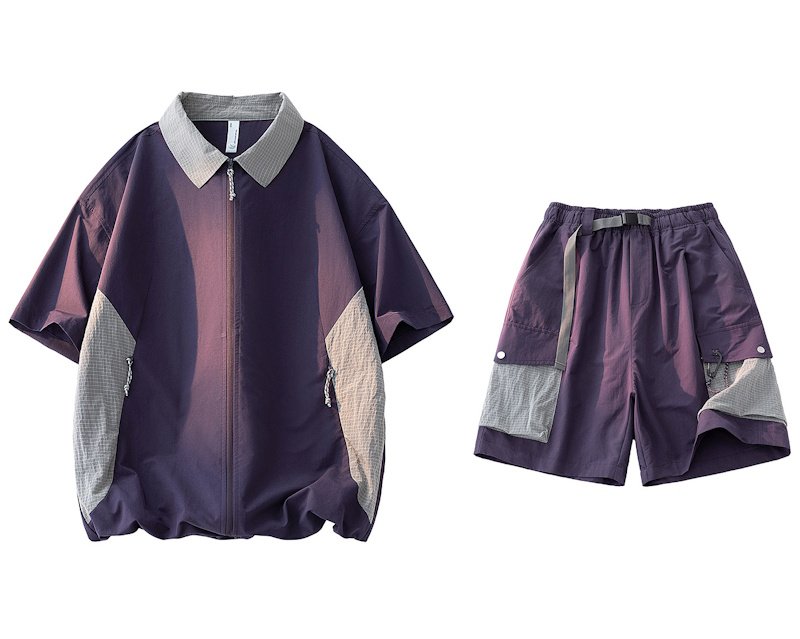 画像1: Shirt collar double-zip shirt collar short-sleeved jacket & cargo shorts  setup ユニセックス男女兼用シャツカラーダブルジップシャツカラー半袖ジャケット＆カーゴハーフパンツ セットアップ  (1)