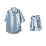 画像5: Shirt collar double-zip shirt collar short-sleeved jacket & cargo shorts  setup ユニセックス男女兼用シャツカラーダブルジップシャツカラー半袖ジャケット＆カーゴハーフパンツ セットアップ  (5)