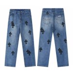 画像4: Mens Y2K Cross Wide leg Denim Pants jeans クロス 十字架 パッチ付き ワイド ベルボトム デニムパンツ ジーンズ (4)