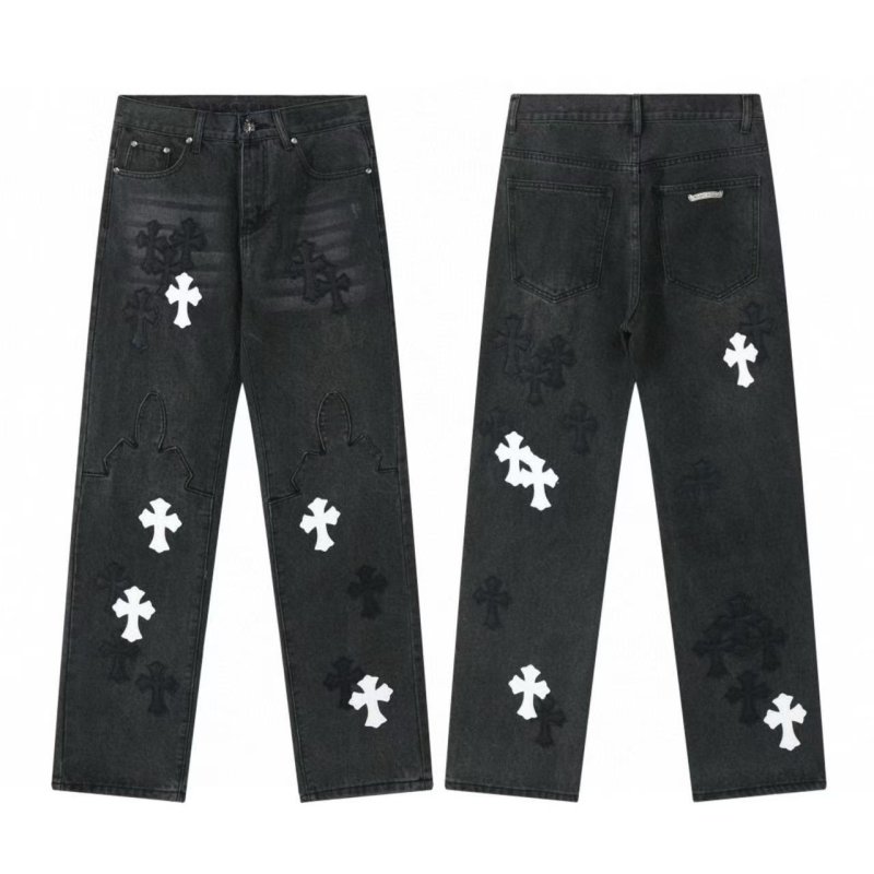画像8: Mens Y2K Cross Wide leg Denim Pants jeans クロス 十字架 パッチ付き ワイド ベルボトム デニムパンツ ジーンズ (8)