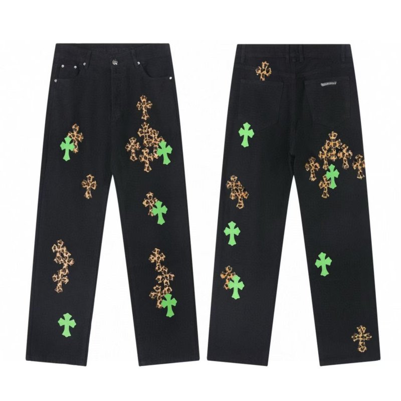 画像5: Mens Y2K Cross Wide leg Denim Pants jeans クロス 十字架 パッチ付き ワイド ベルボトム デニムパンツ ジーンズ (5)