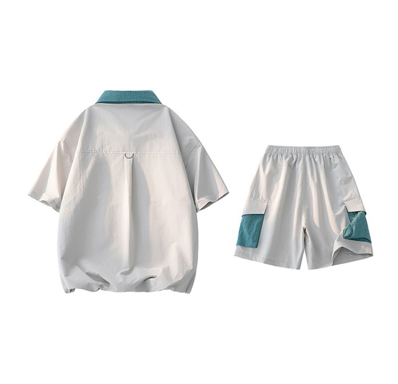 画像8: Shirt collar double-zip shirt collar short-sleeved jacket & cargo shorts  setup ユニセックス男女兼用シャツカラーダブルジップシャツカラー半袖ジャケット＆カーゴハーフパンツ セットアップ  (8)