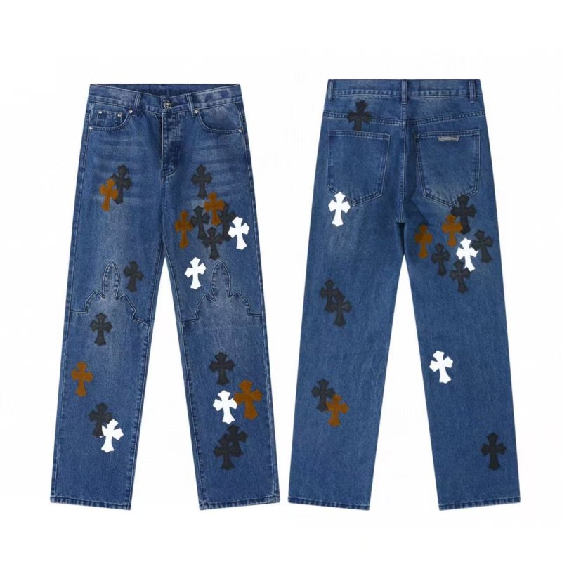 画像7: Mens Y2K Cross Wide leg Denim Pants jeans クロス 十字架 パッチ付き ワイド ベルボトム デニムパンツ ジーンズ (7)