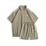 画像1: Half-zip stand-collar short-sleeved jacket and shorts set  setup ユニセックス男女兼用 ハーフジップスタンドカラー半袖ジャケット＆ハーフパンツセットアップ  (1)