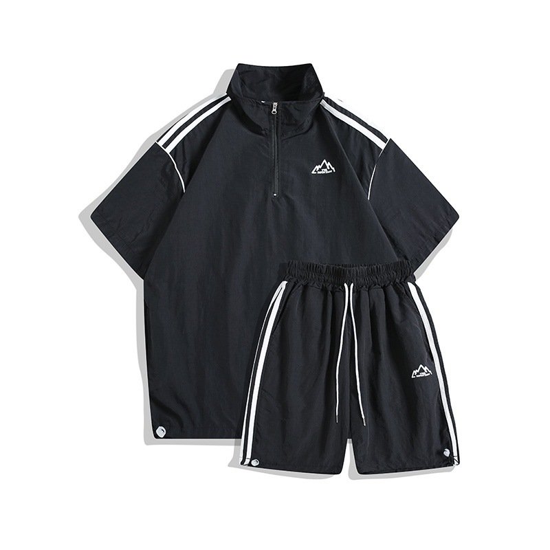 画像4: Half-zip stand-collar short-sleeved jacket and shorts set  setup ユニセックス男女兼用 ハーフジップスタンドカラー半袖ジャケット＆ハーフパンツセットアップ  (4)