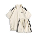 画像2: Half-zip stand-collar short-sleeved jacket and shorts set  setup ユニセックス男女兼用 ハーフジップスタンドカラー半袖ジャケット＆ハーフパンツセットアップ  (2)