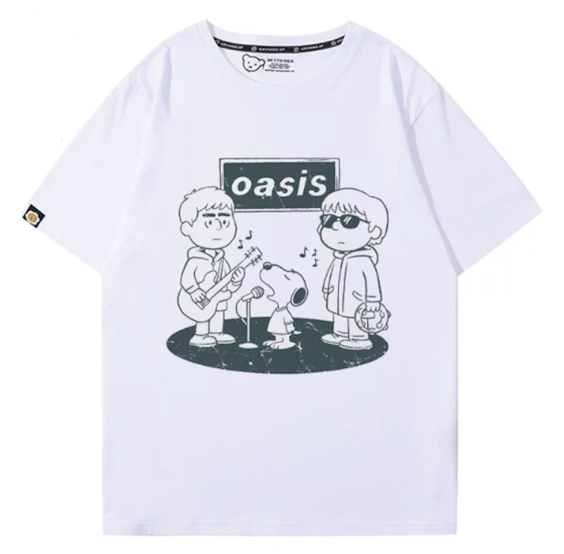 画像1: Dessin Illustration Oasis x Snoopy Rock Band T-Shirt　 ユニセックス 男女兼用イラストデッサンオアシス×スヌーピーロックバンドTシャツ 半袖Tシャツ (1)
