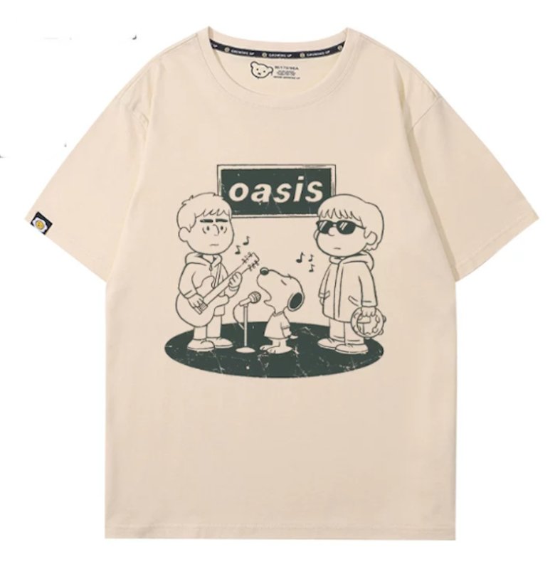 画像4: Dessin Illustration Oasis x Snoopy Rock Band T-Shirt　 ユニセックス 男女兼用イラストデッサンオアシス×スヌーピーロックバンドTシャツ 半袖Tシャツ (4)