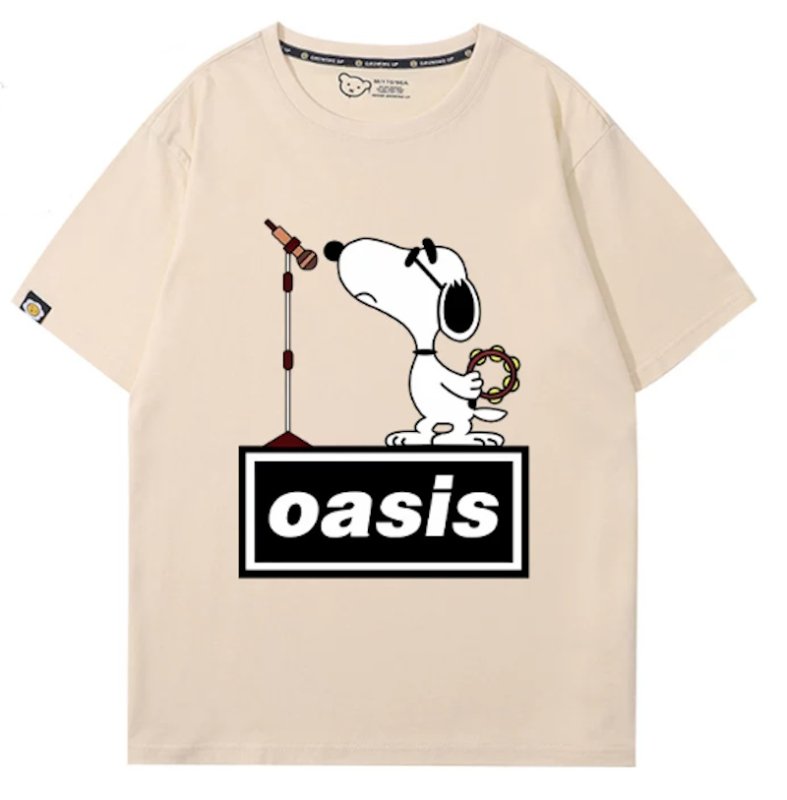 画像1: Oasis x Singer Snoopy Rock Band T-Shirt　 ユニセックス 男女兼用オアシス×シンガースヌーピーロックバンドTシャツ 半袖Tシャツ (1)