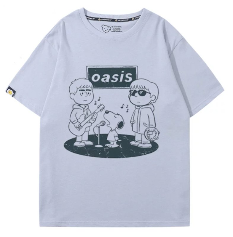 画像2: Dessin Illustration Oasis x Snoopy Rock Band T-Shirt　 ユニセックス 男女兼用イラストデッサンオアシス×スヌーピーロックバンドTシャツ 半袖Tシャツ (2)