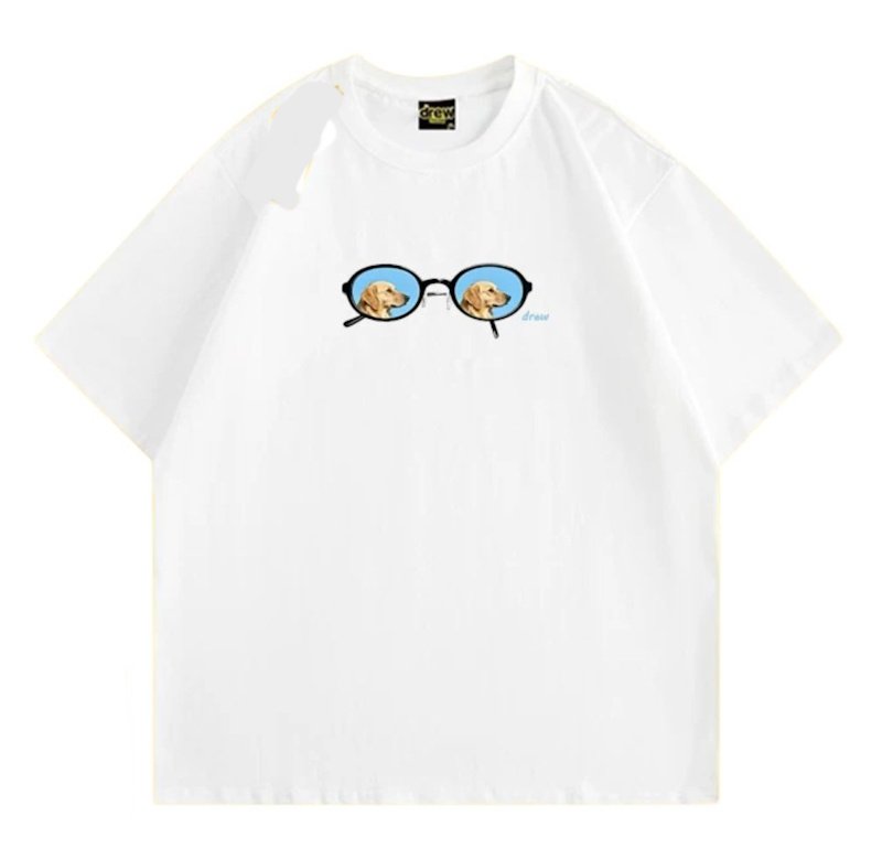 画像2: Glass & Dog T-Shirt　 ユニセックス 男女兼用グラスメガネ＆ドッグプリント 半袖Tシャツ (2)