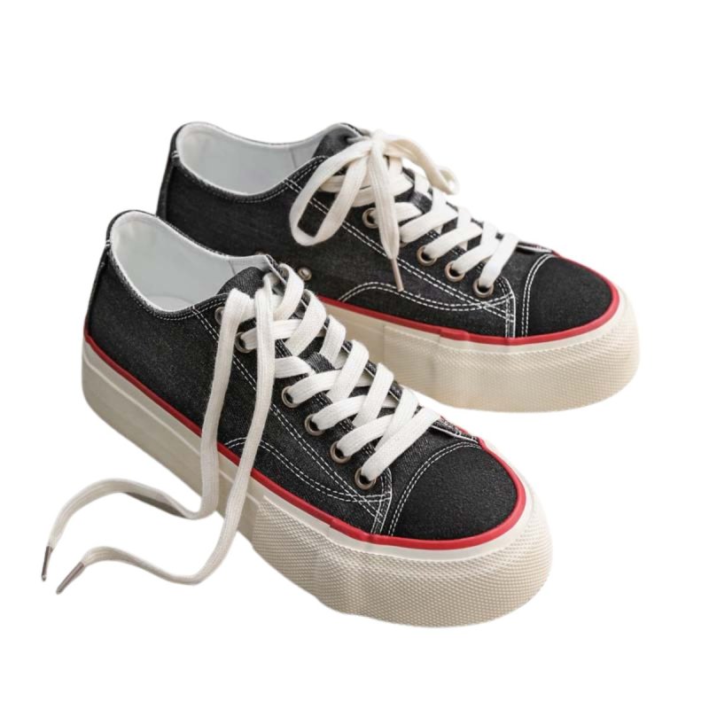 画像4: Unisex Low-cut canvas denim platform   Lace-Up Sneakers Shoes  ユニセックス キャンバスデニム厚底レースアップ スニーカーシューズ  (4)