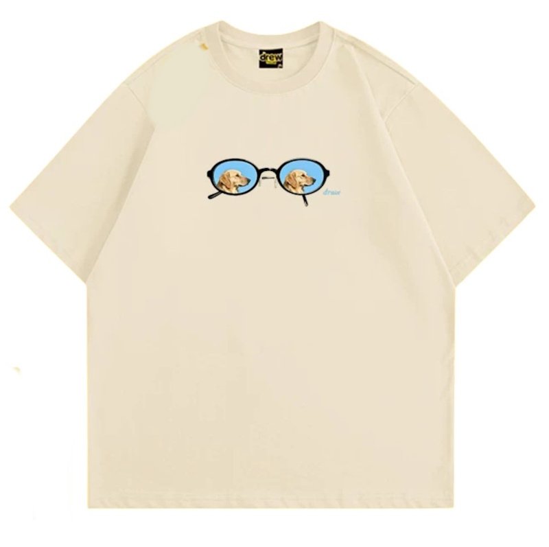 画像1: Glass & Dog T-Shirt　 ユニセックス 男女兼用グラスメガネ＆ドッグプリント 半袖Tシャツ (1)