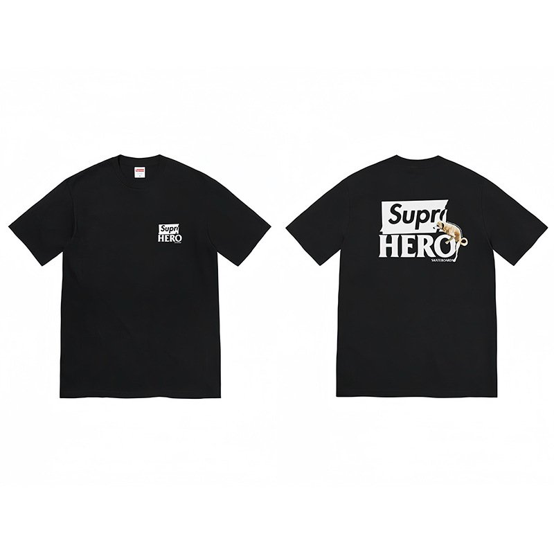 画像1: Superhero x Dog Prints T-Shirt　 ユニセックス 男女兼用スーパーヒーロー×ドッグプリント 半袖Tシャツ (1)
