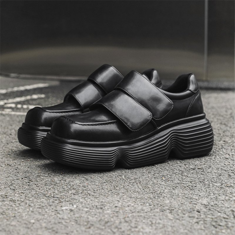 画像2: Men's leather velcro platform sneakers レザー 厚底 プラットフォーム ベルクロ スニーカー ブーツ (2)