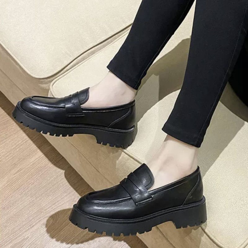 画像2: Women's Leather  platform loafers レディース ジュニア 男女兼用 ソフト 本革 レザー 厚底 ローファー シューズ 幅広いサイズ (2)