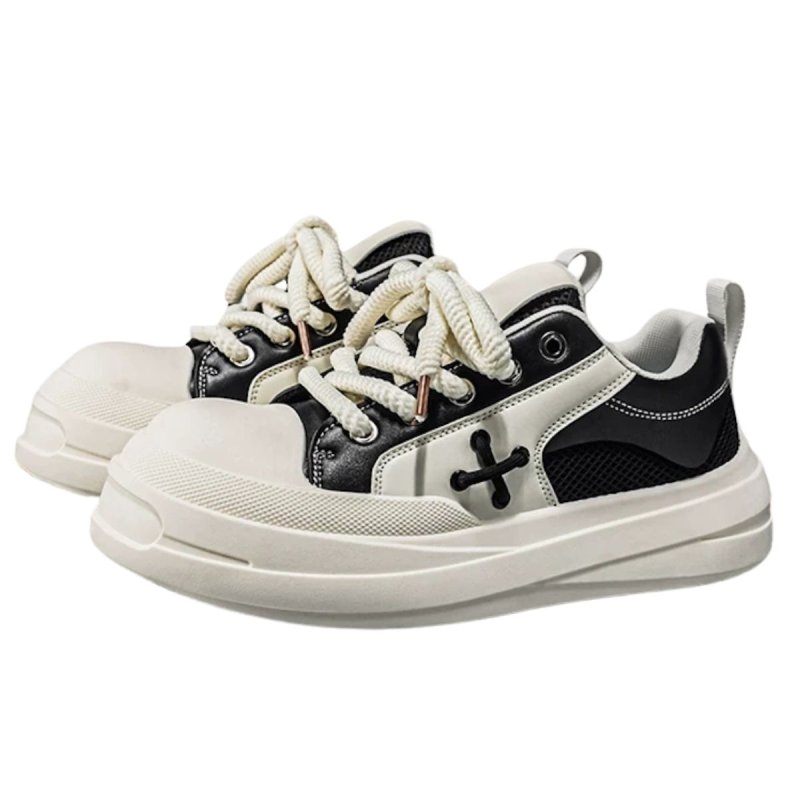 画像3: Unisex Cross leather platform lace-up sneakers Shoes  ユニセックスクロスレザー厚底レースアップスニーカーシューズ  (3)