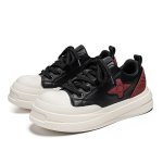 画像4: Unisex  Star Platform Leather Lace-Up Sneakers Shoes  ユニセックススターレザー厚底レースアップスニーカーシューズ  (4)