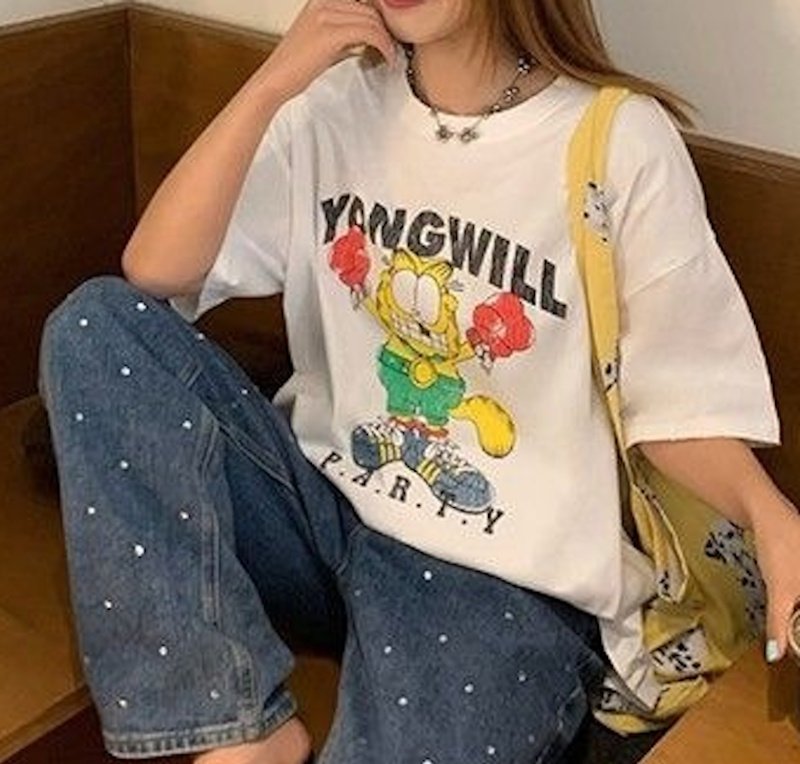 画像4: Boxer Garfield Prints T-Shirt　 ユニセックス 男女兼用ボクサーガーフィールドプリント 半袖Tシャツ (4)