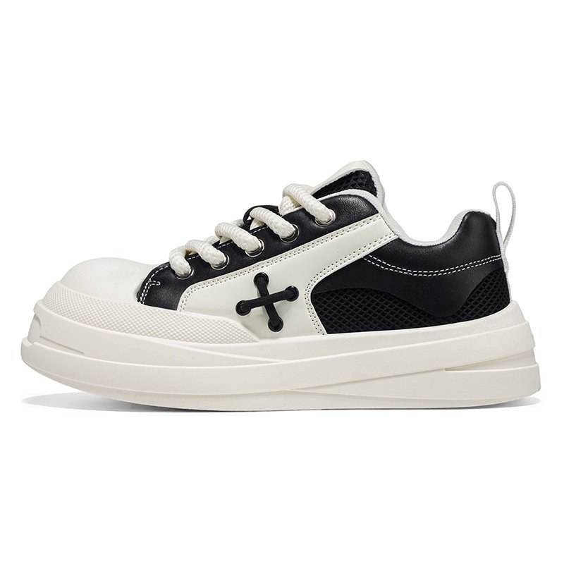 画像1: Unisex Cross leather platform lace-up sneakers Shoes  ユニセックスクロスレザー厚底レースアップスニーカーシューズ  (1)