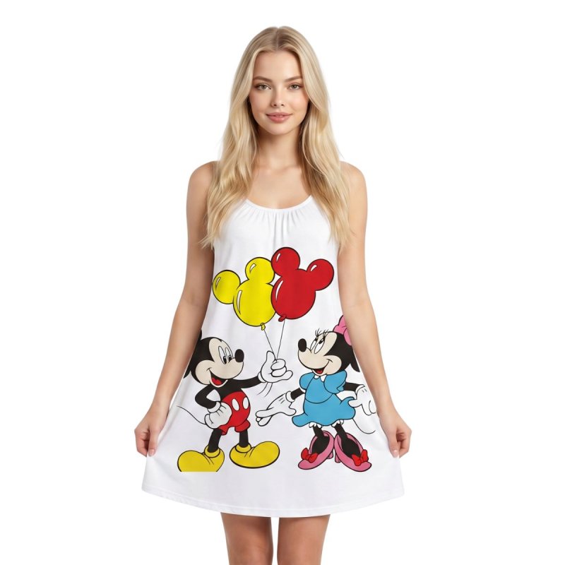 画像1: Women's Minnie mouse comic cartoon printed Cami Tank 3D Print Dress ミニー ３Dプリント グラフィックペイント キャミソール ワンピース ドレス　オーバーサイズ (1)