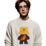 画像3: smile cap & bear Long Sleeve sweater pullover  Knit 　スマイルキャップ＆ベア熊ラウンドネック長袖ニットセータープルオーバー (3)