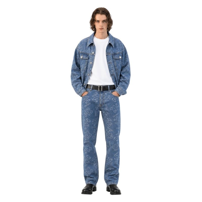 画像4: Unisex Bear Monogram Denim Jacket & Pants Set Up 男女兼用 メンズ ベア 熊 モノグラム デニム ジーンズ ジャケット Gジャン ジーンズ パンツ セットアップ 上下 (4)