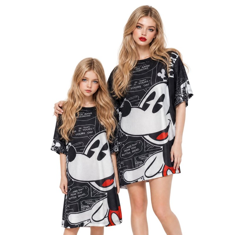 画像6: Oversized Kids Disney Mickey & Minnie mouse Trompe l'oeil Print Dress kids to adults キッズ ディズニー ミニーマウス ミニーちゃん だまし絵 ワンピース 親子コーデ (6)