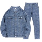画像1: Unisex Bear Monogram Denim Jacket & Pants Set Up 男女兼用 メンズ ベア 熊 モノグラム デニム ジーンズ ジャケット Gジャン ジーンズ パンツ セットアップ 上下 (1)