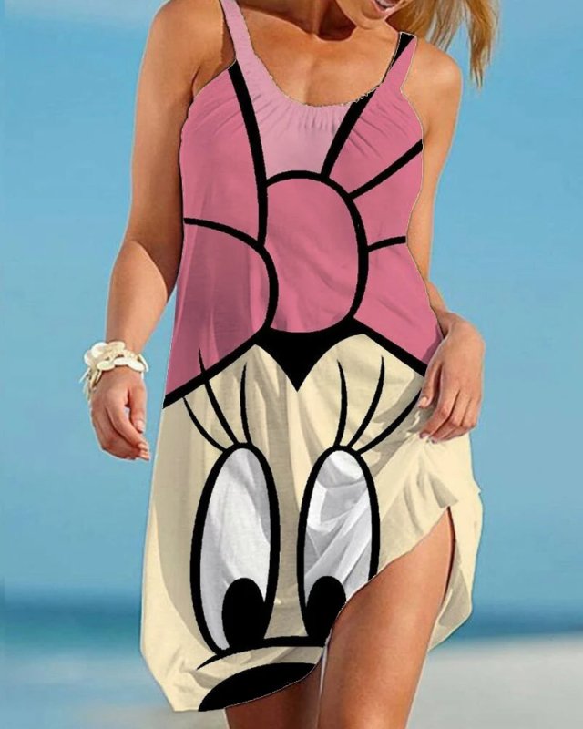 画像8: Women's Minnie mouse comic cartoon printed Cami Tank 3D Print Dress ミニー ３Dプリント グラフィックペイント キャミソール ワンピース ドレス　オーバーサイズ (8)