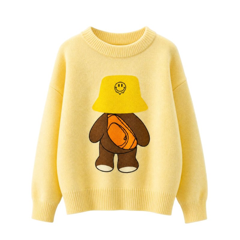 画像1: smile cap & bear Long Sleeve sweater pullover  Knit 　スマイルキャップ＆ベア熊ラウンドネック長袖ニットセータープルオーバー (1)