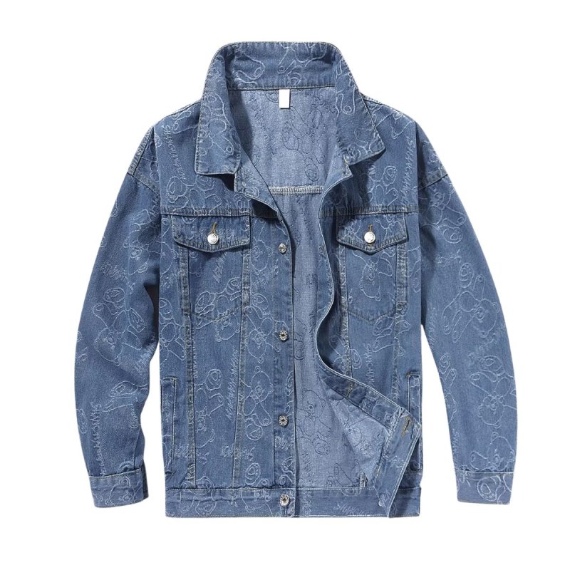 画像2: Unisex Bear Monogram Denim Jacket & Pants Set Up 男女兼用 メンズ ベア 熊 モノグラム デニム ジーンズ ジャケット Gジャン ジーンズ パンツ セットアップ 上下 (2)