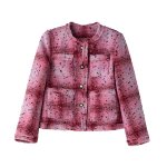 画像1: women's tweed blended wool short jacket coat ピンクツイード チェック ジャケット コート (1)