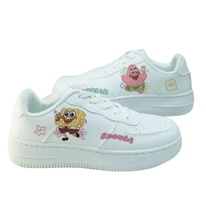 画像3: Spongebob & patrick paint leather lace up sneakers Shoes ユニセックス 男女兼用 スポンジボブ ＆ パトリック ペイントレザーレースアップスニーカー (3)