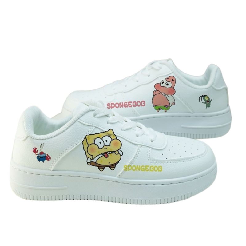 画像4: Spongebob & patrick paint leather lace up sneakers Shoes ユニセックス 男女兼用 スポンジボブ ＆ パトリック ペイントレザーレースアップスニーカー (4)