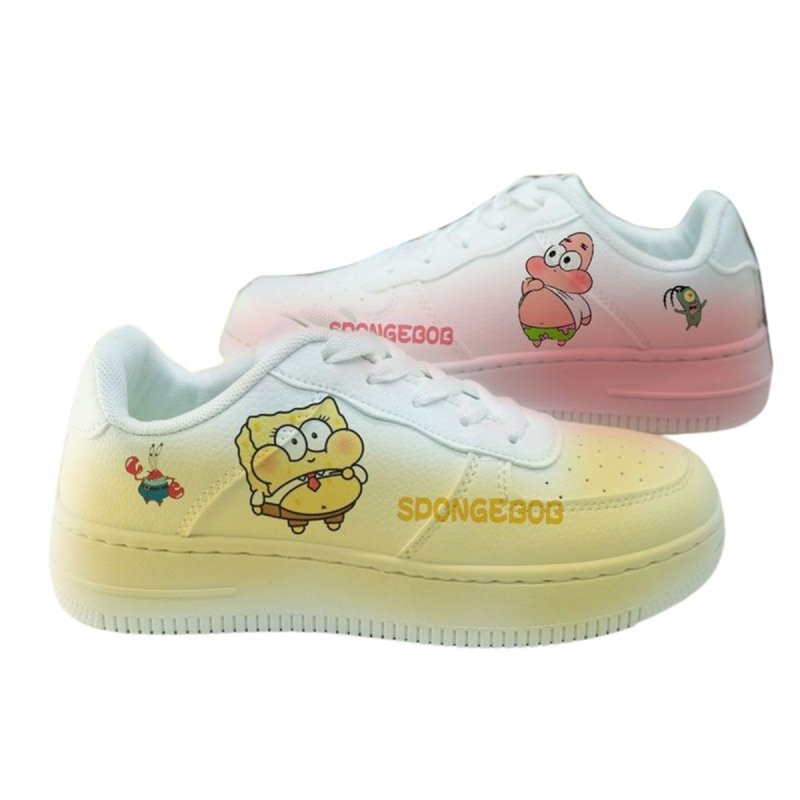 画像1: Spongebob & patrick paint leather lace up sneakers Shoes ユニセックス 男女兼用 スポンジボブ ＆ パトリック ペイントレザーレースアップスニーカー (1)