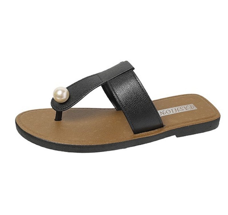 画像1: Thong flat pearl sandals Slippers ユニセックス男女兼用トングパール付きフラットサンダルスリッパ (1)