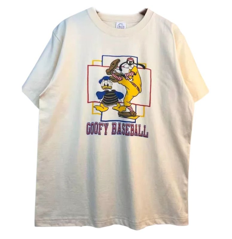 画像1: Goofy & Donald Duck Vintage Style Print Short-Sleeve T-Shirt 　男女兼用 ユニセックス グーフィ＆ドナルドダッグヴィンテージスタイルプリント半袖Tシャツ (1)
