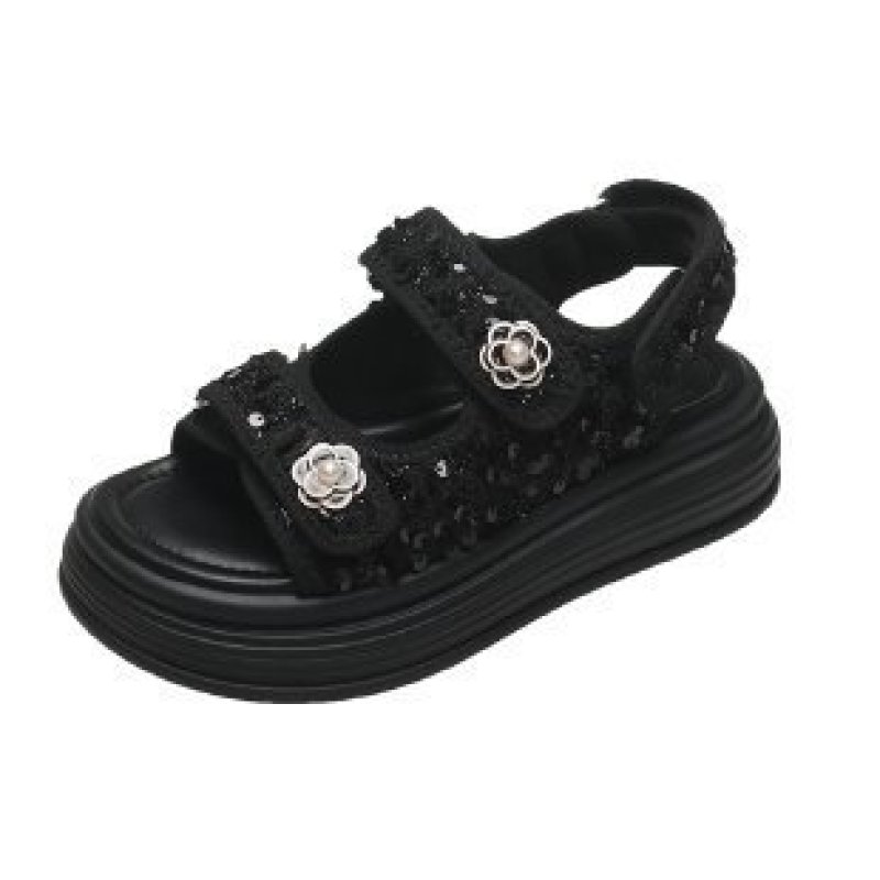 画像1: Pearl Camellia Platform Back Strap Sandals　厚底パール＆カメリアスパンコールバックストラップサンダル (1)