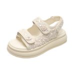 画像2: Pearl Camellia Platform Back Strap Sandals　厚底パール＆カメリアスパンコールバックストラップサンダル (2)
