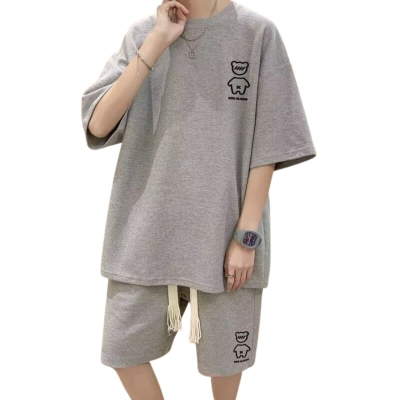 画像4:  Bear T-shirt and shorts set (top and bottom) setup ユニセックス男女兼用 ベア 上下セット tシャツ 半袖 ハーフパンツ セットアップ (4)