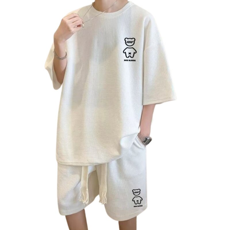 画像3:  Bear T-shirt and shorts set (top and bottom) setup ユニセックス男女兼用 ベア 上下セット tシャツ 半袖 ハーフパンツ セットアップ (3)
