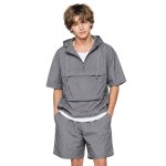 画像1: Quick-drying short-sleeve hoodie and short pants set jacket and Pants Set  半袖フーディ＆ショートパンツセットアップスーツセットアップ (1)