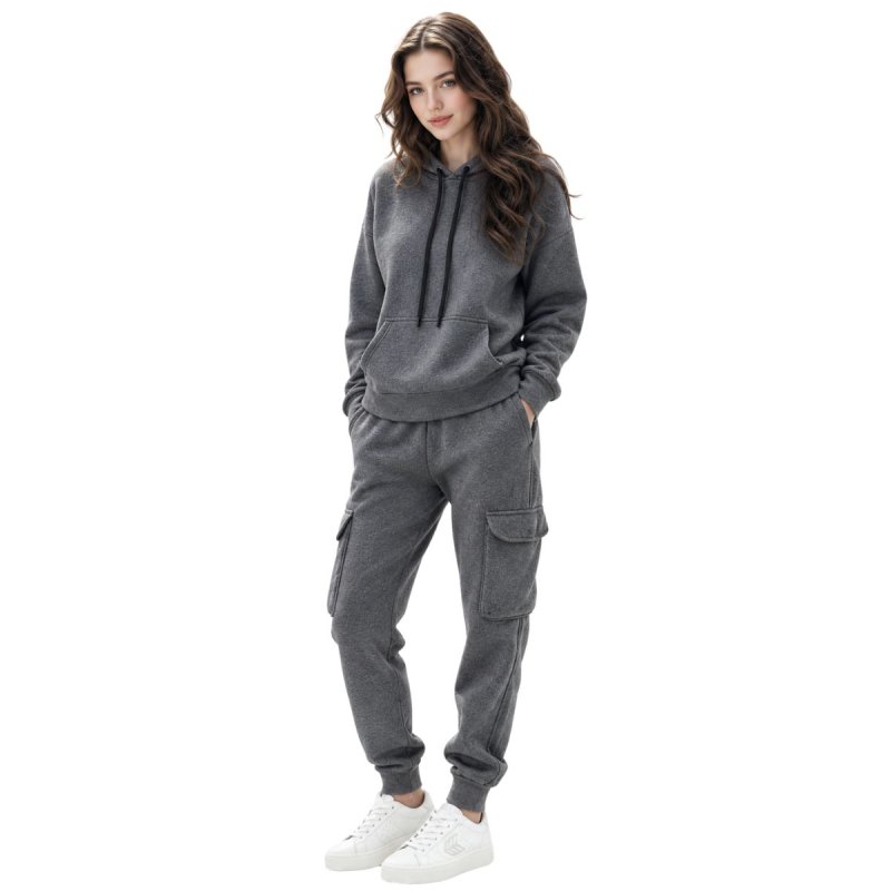 画像1: Womens Cargo Hoodie and Pants Set upスウェット セットアップ フード付きパーカー +カーゴパンツ (1)
