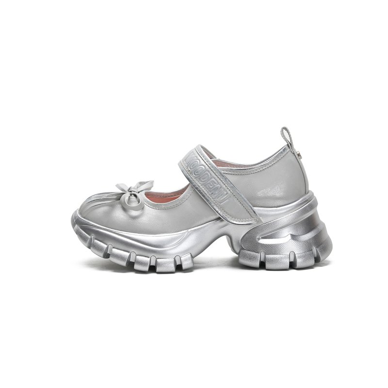 画像1: Ｗomen's Leather Metallic platform Mary Jane sneakers trainers Y2K 本革 リアルレザー 厚底 メタリック メリージェーン スニーカープラットフォーム ダッドシューズ ボリュームソール バレエコア (1)