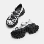 画像2: Ｗomen's Leather 2tone Metallic platform Mary Jane sneakers trainers Y2K 本革 リアルレザー 厚底 メタリック メリージェーン スニーカープラットフォーム ダッドシューズ ボリュームソール バレエコア (2)